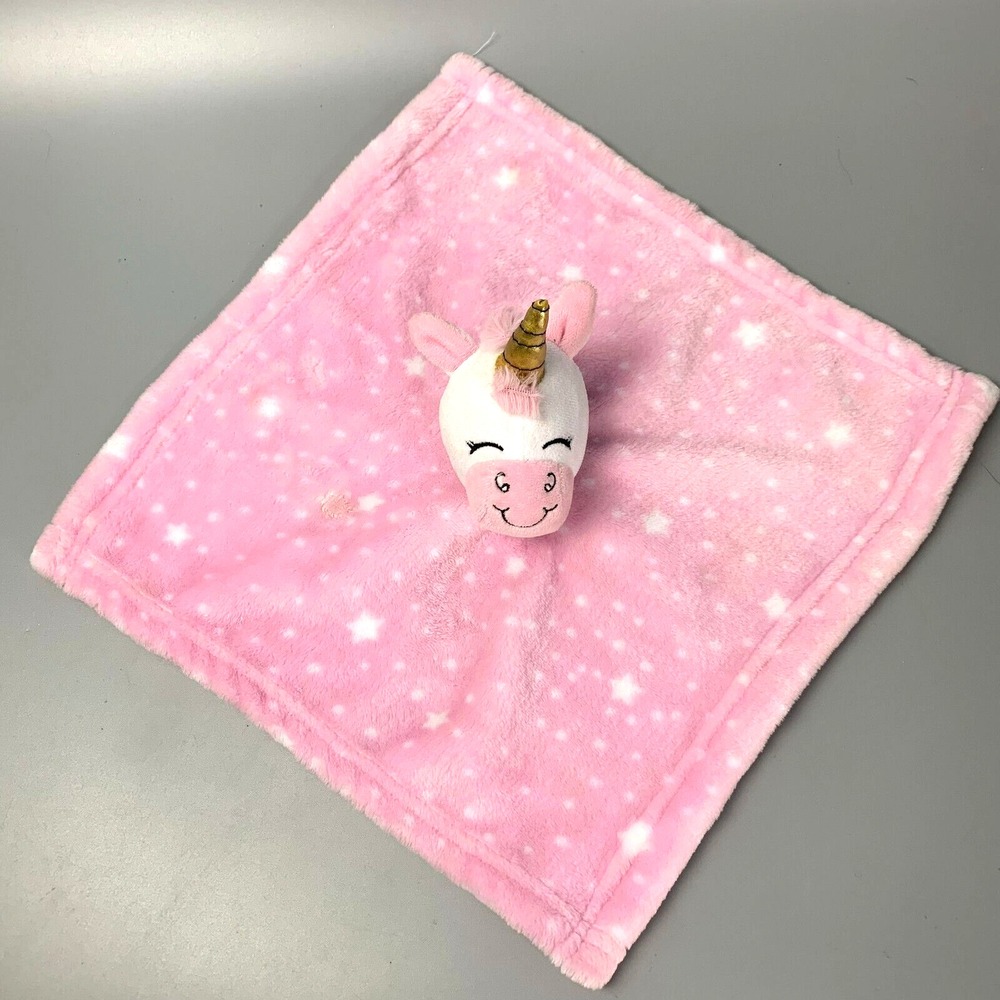 Hudson Baby Pink Unicorn Star Security Blanket Lovey Gold Horn 58239 14x14